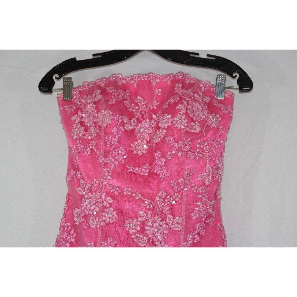 Vtg Cache Y2K Pink Sequin Floral Strapless Gown Dress 4 Formal Prom Fairycore - Picture 5 of 12